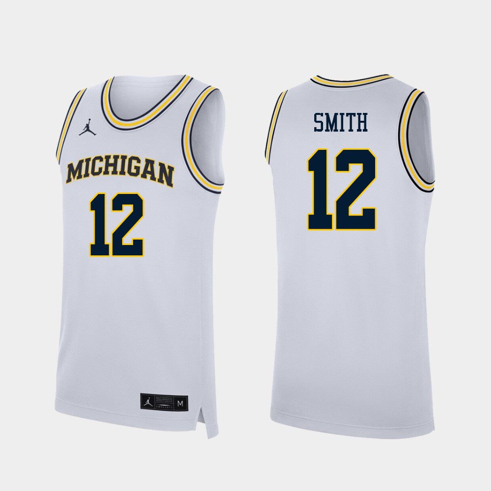 Men #12 Mike Smith Michigan Wolverines College Basketball Jerseys Sale-White